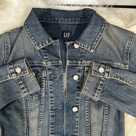 NEW GAP Vintage Y2K Distressed Denim Jean Classic Cropped Jacket Buttons XS NWOT - Picture 10 of 16